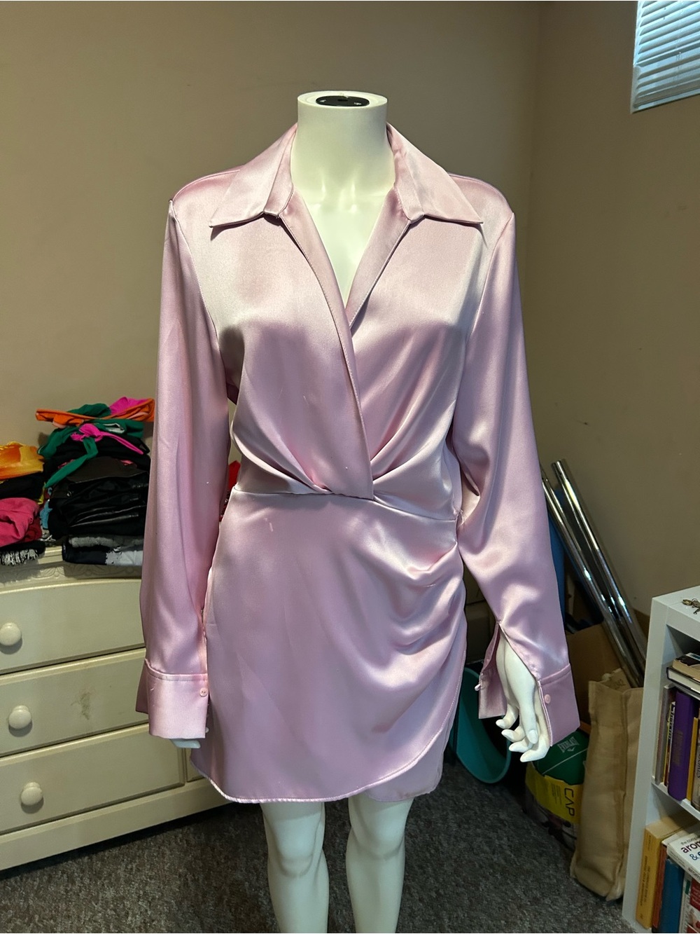 Zara Satin Wrap Mini Dress in Light Pink